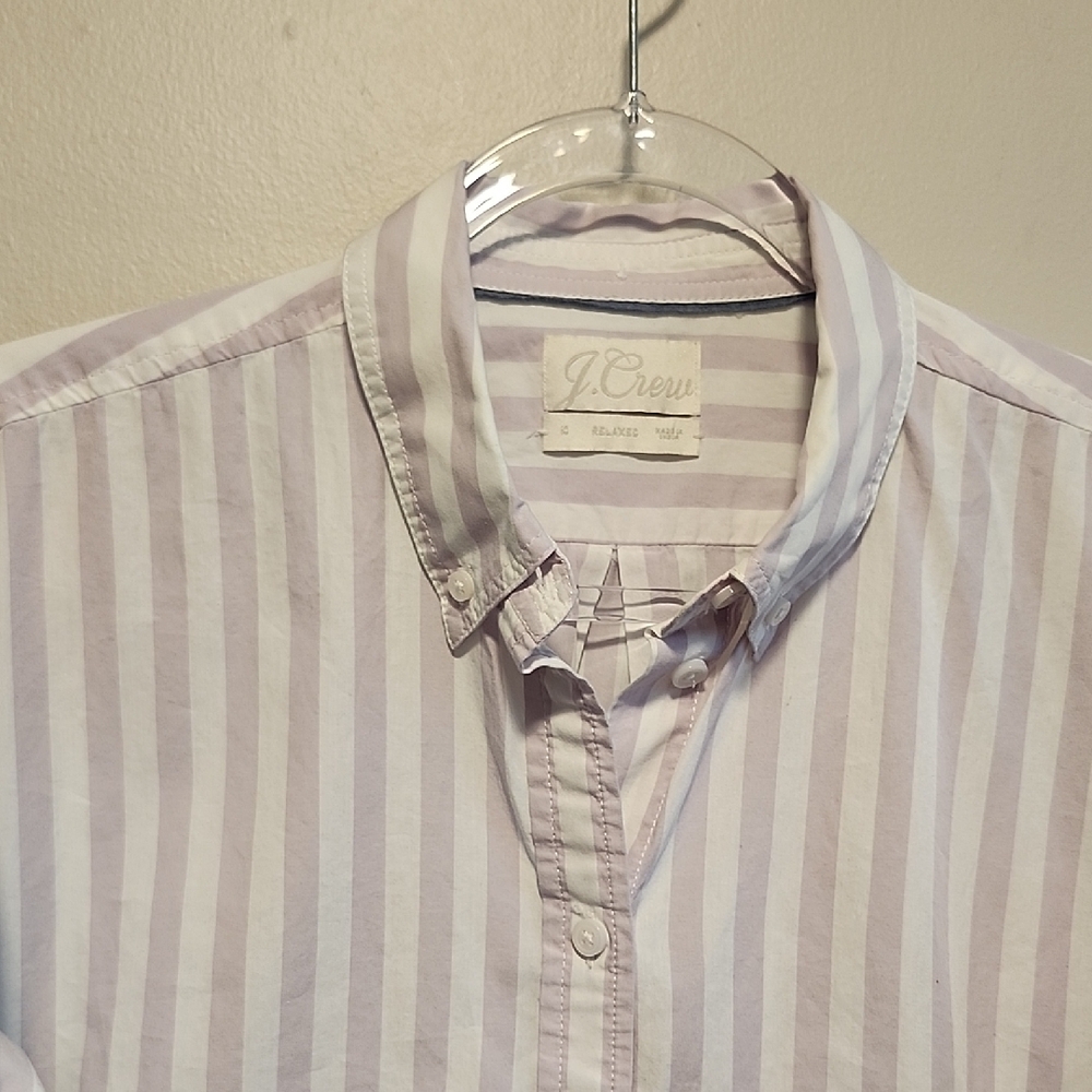 J. Crew Preppy Pastel Light Lavender White Relaxed Fit Striped Button Up 10 - Picture 4 of 8